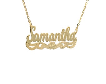 Personalized Flower Diamond Cut Nameplate Necklace - Custom Sterling Silver, Gold & Rose Gold Jewelry Gift