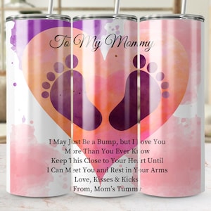 Envoltorio para vaso de mamá de 20 oz, recto y cónico, diseño de huella de corazón PNG, descarga digital, regalo para mamá embarazada