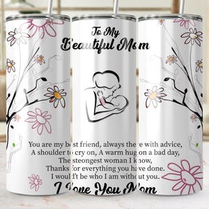 Belle maman gobelet enveloppement, verre skinny PNG 20 oz, droit et conique, téléchargement numérique fête des mères, conception de fleurs, cadeau pour maman