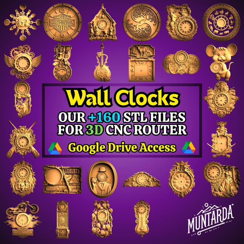 Wall Clocks CNC Pack: 160+ STL Files for 3D CNC Routers - Google Drive ...