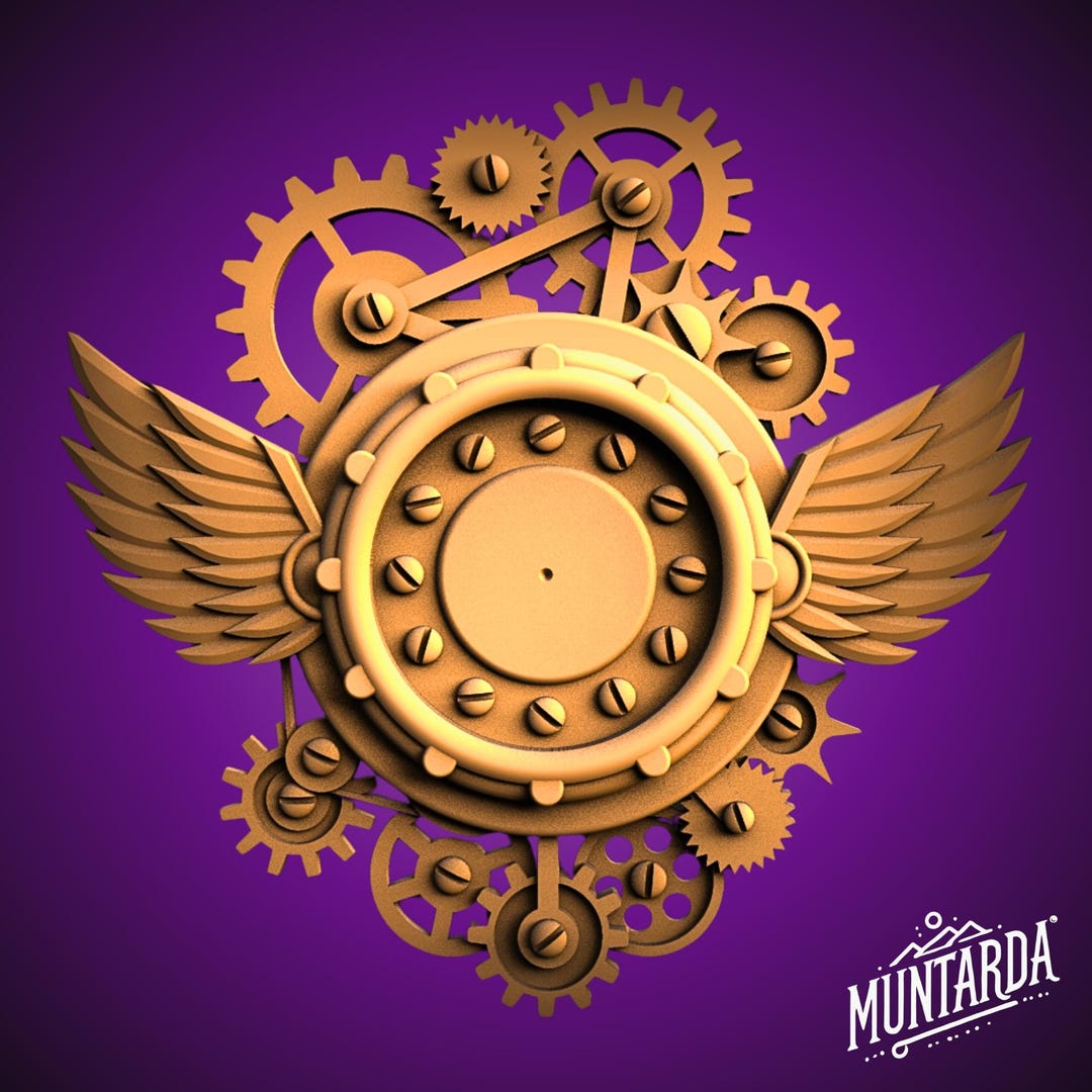 Steampunk Winged Gear Clock: STL Model for 3D CNC Router Industrial ...