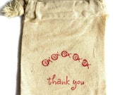 6 Muslin Bags, Sweet Little Ladybugs and Thank You, Gift Bags, Packaging, 4x4 Inches, Hand Stamped, Party Favor Bags
