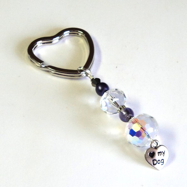 Key Ring Key Chain Metal Dog Lovers Beaded heart Charm