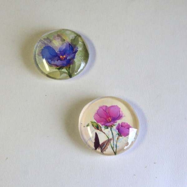 2 Magnete-30mm-Glas gewölbt schöne Blumen