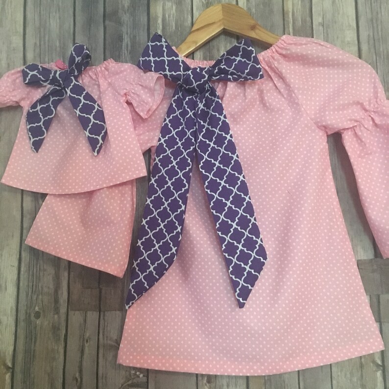 Tunic Dress 18i inch doll dress 2t,3t,4t,5t,6,7,8,10 doll and girl dress America Girl doll Purple dress Matching dresses