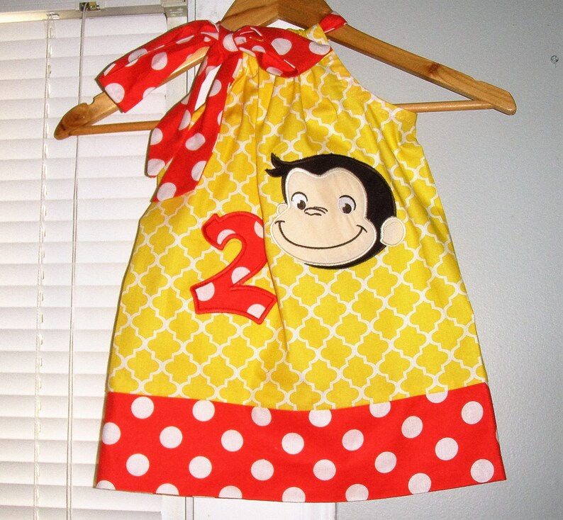Birthday Dress 3t,4t 5t,6,7,8,10 George dress Curious George Curious George dress yellow applique pillowcase dress 3 6,9,12 18 month 2t