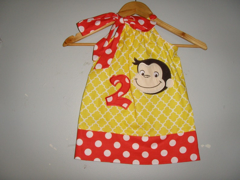 Birthday Dress 3t,4t 5t,6,7,8,10 George dress Curious George Curious George dress yellow applique pillowcase dress 3 6,9,12 18 month 2t