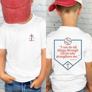 Camiseta de béisbol, Camiseta de Jesús, Filipenses 4:13, Todo lo puedo en Cristo, Camiseta de béisbol para niño, Camiseta de béisbol cristiana imagen 1