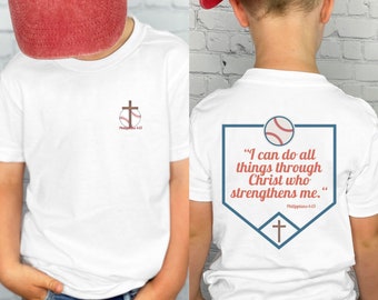 Baseball T-shirt, Jesus T-shirt, Philippians 4:13, I can do all things through Christ, Boy&#39;s baseball T-shirt, Christian baseball T-shirt