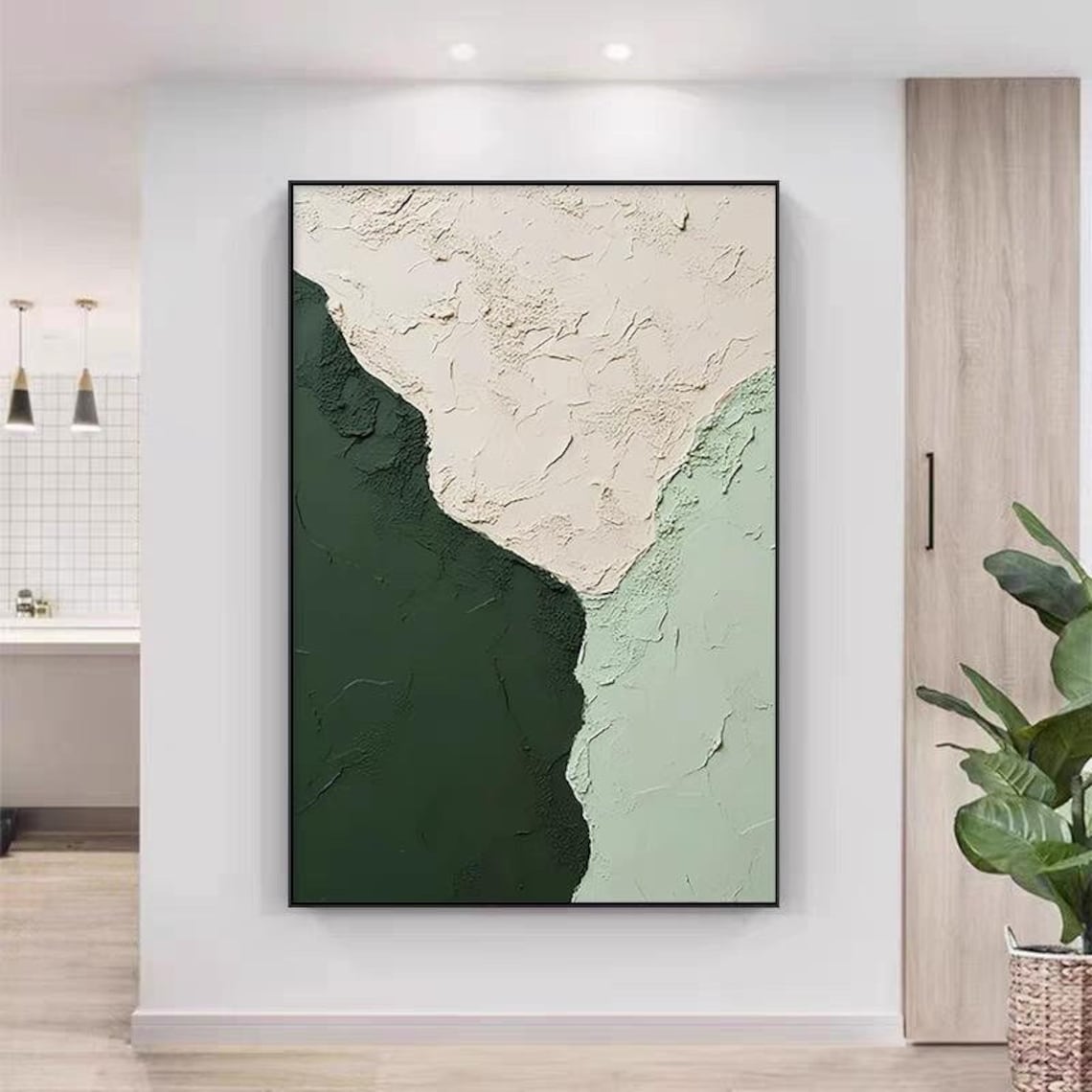 Large Green Abstract Painting on Canvas, Original Hand Painted Art