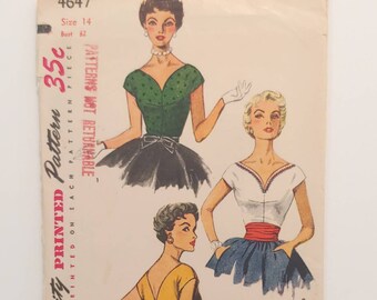 Simplicity 4647 Size 14 Vintage 1950s Misses Blouse and Cummerbund Sewing Pattern