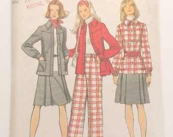 Simplicity 5455 Factory Folded Vintage 1970's Sewing Pattern Size 12 Unlined Shirt-Jacket Skirt and Pants