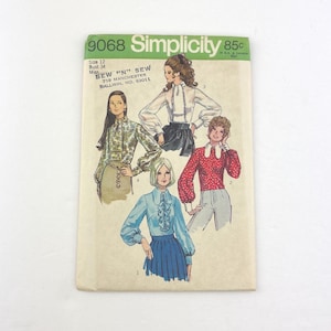 Misses Blouse Simplicity 9068 Size 12 Vintage 1970s Sewing Pattern Vintage Retro