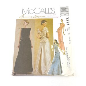May include: McCall's Evening Elegance sewing pattern featuring illustrations of formal gowns. The pattern includes size C, suitable for sizes 10-14. The cover displays images of various evening wear designs.