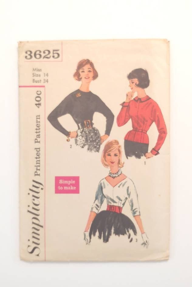 Details about   Vintage 60's Simplicity 5285 DART FITTED BLOUSE Sewing Pattern Women Sz 14 
