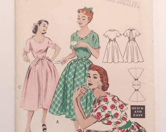 Butterick 6750 Vintage 1950s Misses Scoop-Neck Morning Dress Pattern Sewing Pattern