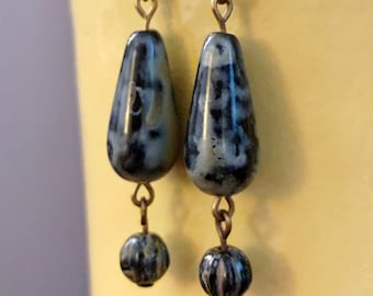 funky. long. black. modern. Czech glass bead jewelry. natural brass ooak handmade dangle earrings by CURRICULUM