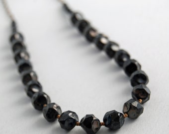 black. simple. czech glass bead jewelry. natural brass ooak handmade necklace by CURRICULUM