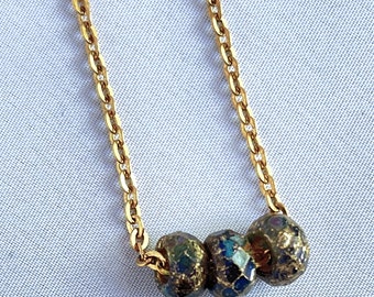 14k gold plated chain. dark blue Czech glass bead jewelry. handmade necklace by CURRICULUM