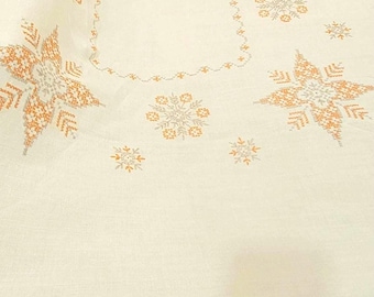 Vintage Hand Embroidered Cross Stitch Tablecloth with 8 Napkins