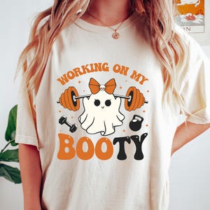 Working On My Booty Shirt, Funny Gym Halloween T-Shirt, Fitness Lover Halloween Gift, Ghost Deadlift Sweatshirt, Gym Bro Tee, Halloween Gift