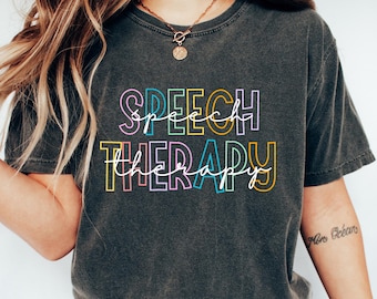 Camiseta retro de logopedia, camiseta de logopeda, sudadera de consejero escolar, regalo divertido para terapeuta, cuello redondo de terapia