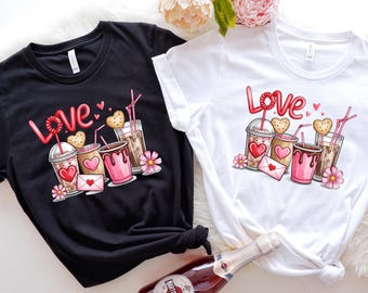 Valentine's Day Coffee Cups Shirt, Valentine Sweatshirt, Happy Valentines Tshirt, Coffee Lover Gift, Latte Love Tee, Cute Valentine Apparel