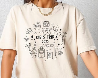 Retro Comfort Girls Trip 2025 Shirt, Girls Weekend Tshirt, Girls Vacation Gift, Summer Vacation Tee, Custom Beach Tee, Coastal Sea Group Tee