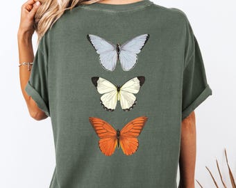 Comfort Colors® Vintage Butterfly Trio Tshirt, Cottagecore Boho Tshirt, Nature Aesthetic Tee, Butterfly Lover Gift, Nature Insect Apparel