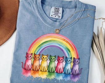 Comfort Colors® Pride Rainbow Cat Tshirt, Watercolor Rainbow Cat Ally Shirt, Cat Pride Outfit, Funny Pride Tee, LGBTQ Gift, All Love Apparel