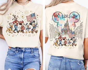 Camiseta Comfort Colors Patriotic Disney USA, Camiseta Disneyland 250 Aniversario de América, Sudadera con cuello redondo USA 250 Aniversario de la Independencia