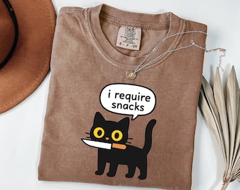 Comfort Colors I Require Snacks Shirt, Funny Black Cat Tshir, Foodie Quote Tee, Sarcastic Cat Mom Top, Snarky Cat Apparel, Cat Lovers Gift