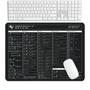 Puede incluir: Guía de atajos de teclado negra para Rhino 8 para Mac. La guía incluye atajos para la navegación de la vista, la selección, la ventana gráfica, las teclas de función y las barras de herramientas. La guía también incluye un ratón blanco.