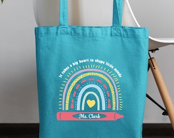 Personalized Teacher Tote Bag,Custom Name Teacher Gift,Boho Rainbow Shoulder Bag