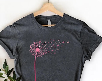 Chemise rose de cancer du sein de pissenlit, t-shirt de conscience de cancer du sein, cadeau de guerrier de cancer du sein, tenue rose d'octobre, Tshirt de soutien de cancer du sein