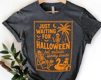 T-shirt Squelette Plage, T-shirt Halloween Été Effrayant, Chaud dehors, Effrayant à l'intérieur