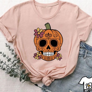Sugar Skull Pumpkin T-Shirt: Dia de Los Muertos Halloween Tee