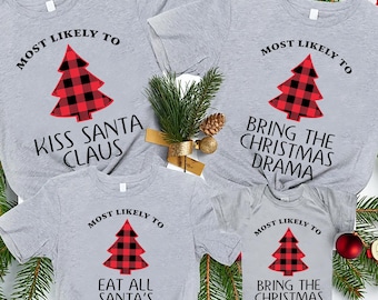 Buffalo Plaid Christmas Tree Shirt: Matching Family Xmas T-Shirt