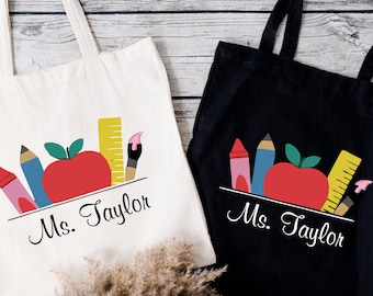 Teacher Name Tote Bag,Custom Teacher Shoulder Bag,Teacher Appreciation,Back To School