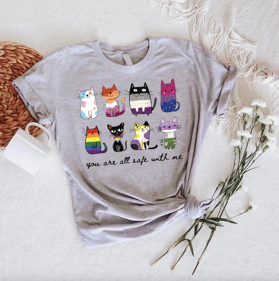 LGBTQ Pride Cats Shirt,Inclusive Rainbow Ally Tee,You Are All Safe With Me