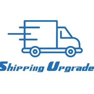 May include: A blue line drawing of a delivery truck with a speed line behind it. The text "Shipping Upgrade" is below the truck.