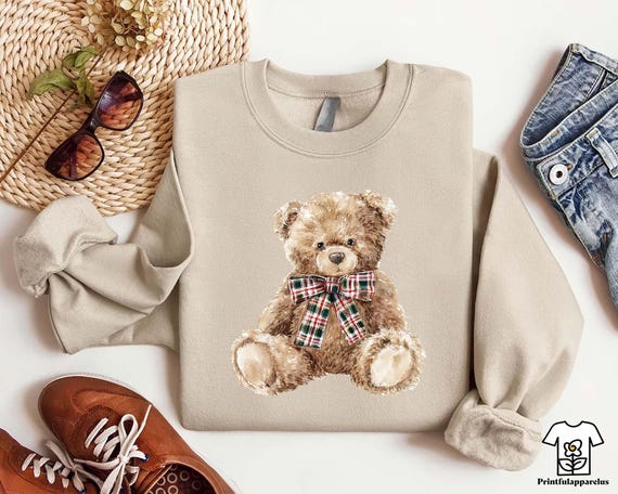 Teddy Bear Sweatshirt,Cute Bear Shirt,Cozy Crewneck,Gift For Bear Lover,Watercolor Teddy Bear Shirt,Holiday Apparel,Cozy Winter Crewneck