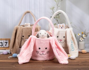 Cestino coniglietto pasquale personalizzato, cestino pasquale in peluche ricamato per bambini, cestino per la caccia alle uova di Pasqua, regalo di Pasqua per bambini