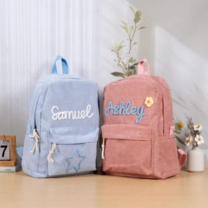 Sac à dos en velours côtelé personnalisé pour enfants, cartable pour tout-petits avec nom, cartable pour enfants d'âge préscolaire, cadeau pour garçons et filles