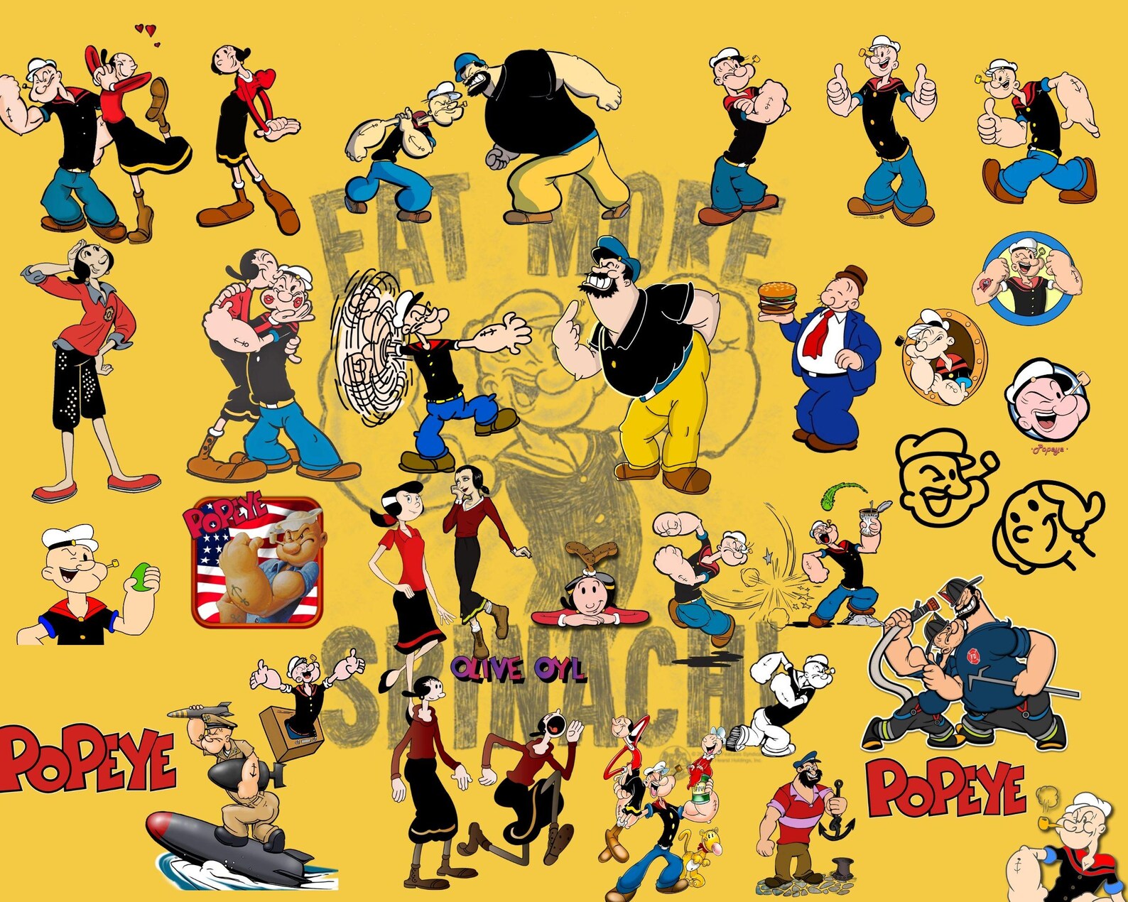 30+ Popeye Classic Cartoon Characters PNG & SVG Digital Files - Vintage ...