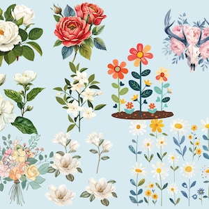 Blumen png, Wald- und Naturmotive: Blumen-Blatt- und Stein-Aufkleber und Designs in SVG-Dateien / Blumenzeichnungen Aquarelle Zapfen Pilze