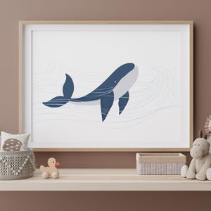 Impresión de arte mural de ballena, ola, arte mural imprimible, decoración infantil, decoración de sala de juegos, decoración de habitación infantil, póster de ballena, descarga instantánea