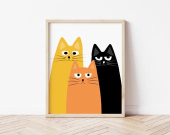 Cat Poster, Cat Wall Art, Halloween Wall Art Printable Poster, Black Cats Family Photo, Room Decor, Instant Download