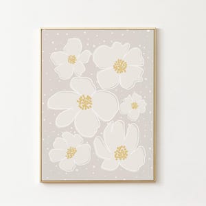Neutral Boho Flower Print, Beige Abstract Flowers, Beige Floral Wall Art, Wild Flower, Minimalist Wall Art Modern, Instant Digital Download