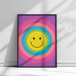 Arte de pared con caras sonrientes, arte imprimible de caras felices, arte de pared para dormitorio, impresión de arte pop, decoración de sala de juegos, decoración de habitación infantil, descarga instantánea